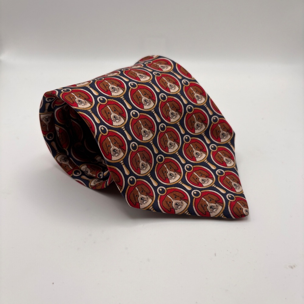 Burberry London Jack Russel Terrier Silk Made in England Tie Size 60"x3.75"